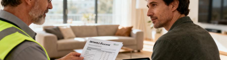 Professionnel débarras présentant attestation assurance et devis détaillé au client