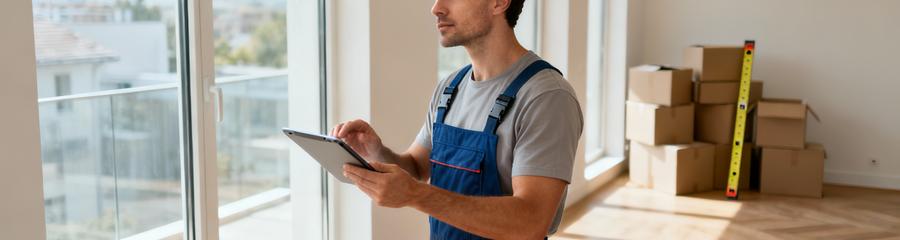 Professionnel évaluant volumes appartement pour débarras adapté à la surface