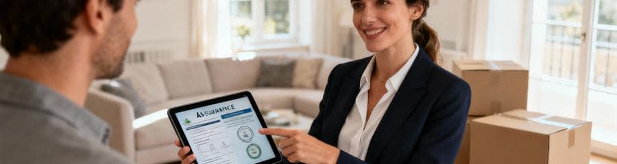 Selection Professionnel Debarras Assurance Nimes Client et débarrasseur consultant documents assurance lors estimation débarras appartement