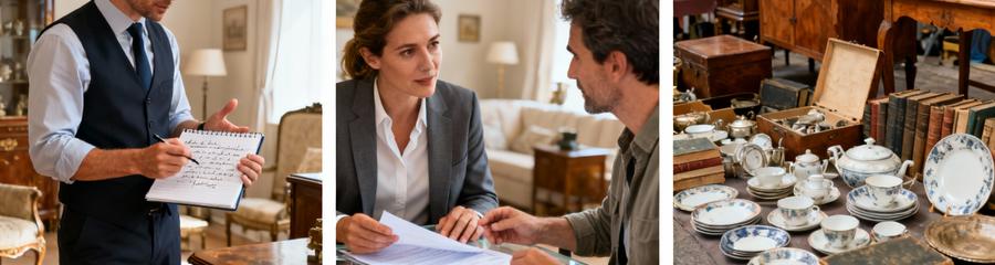 Triptyque système débarras : expertise objets, négociation devis, biens valorisables triés