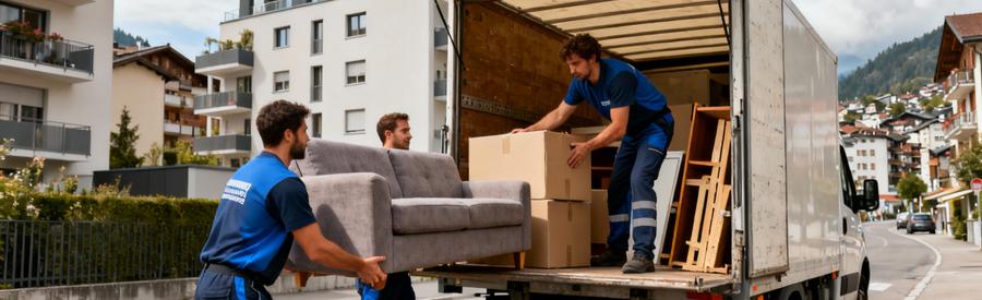 Équipe débarras chargeant mobilier et encombrants dans camion, intervention professionnelle coordonnée