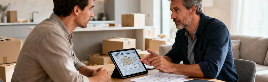 Client consultant devis débarras détaillé avec professionnel, conseil transparent et personnalisé