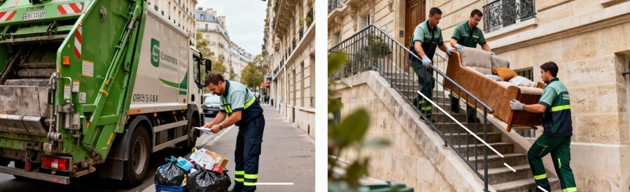 Comparaison service municipal limité et débarras professionnel complet, évacuation volume important Paris