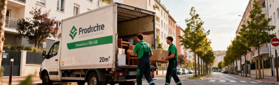 Camion débarras professionnel intervention quartier Lyon métropole, chargement encombrants