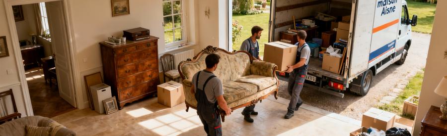 Debarras Maison Complete Aisne Evacuation Équipe débarras évacuant mobilier et encombrants maison familiale, vide-maison complet Aisne