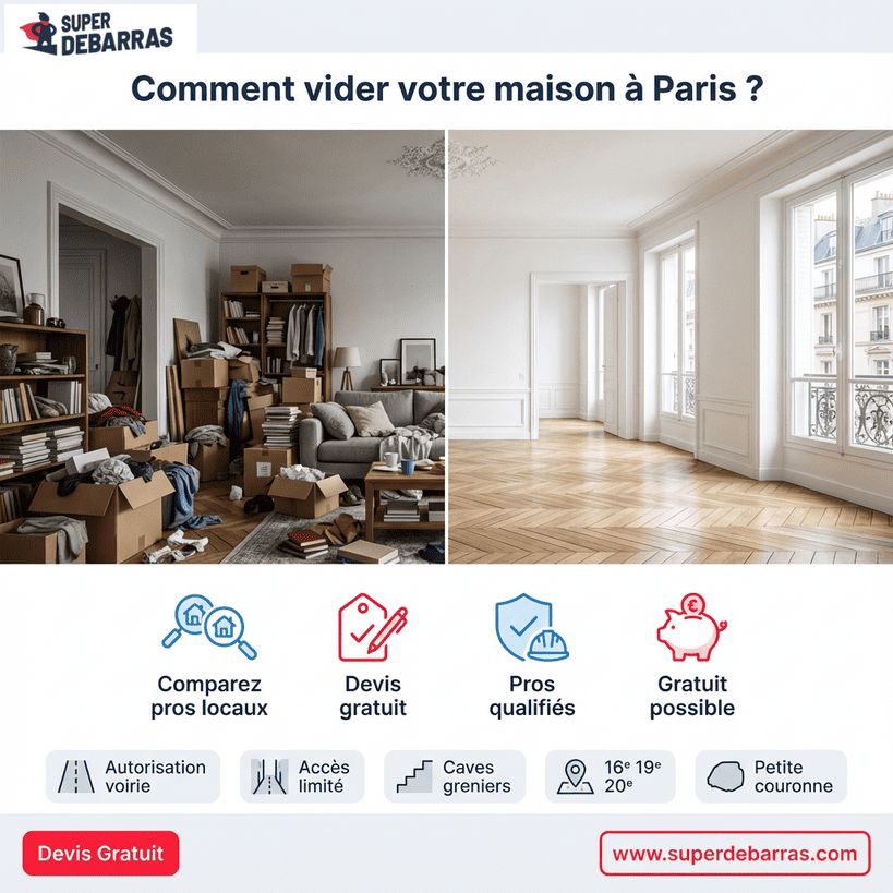 Guide débarras maison Paris : comparaison avant/après, processus de demande de devis gratuit et services professionnels qualifiés