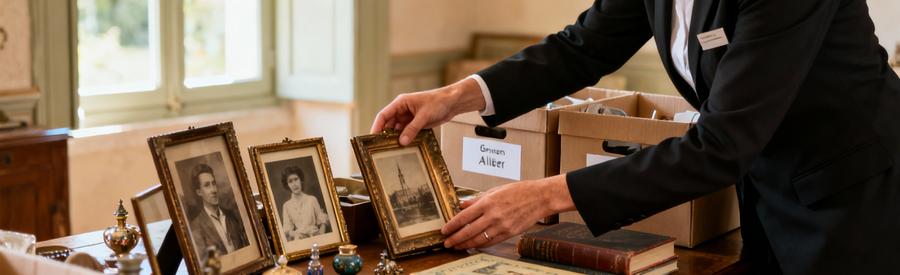 Debarras Succession Allier Tri Objets Respectueux Professionnel triant objets personnels succession avec soin, cadres souvenirs et bibelots, Allier