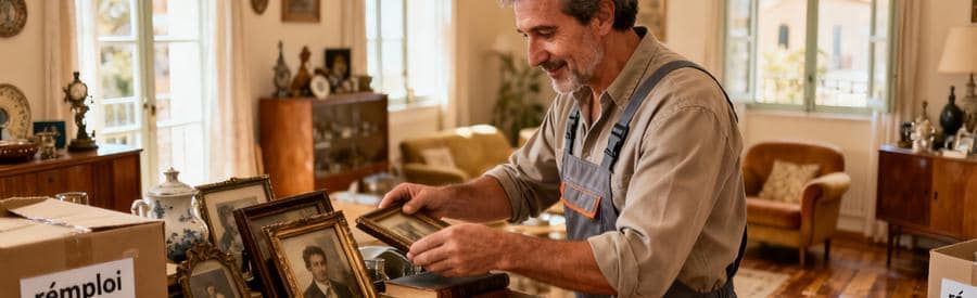 Débarrasseur triant objets succession appartement niçois, mobilier ancien et souvenirs pour réemploi