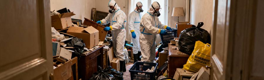 Équipe spécialisée débarras syndrome Diogène, évacuation accumulation massive objets logement insalubre