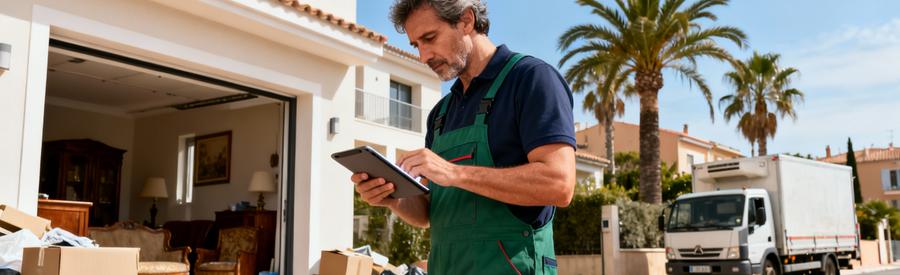 Professionnel établissant devis débarras sur place, évaluation volume et accessibilité maison Nice