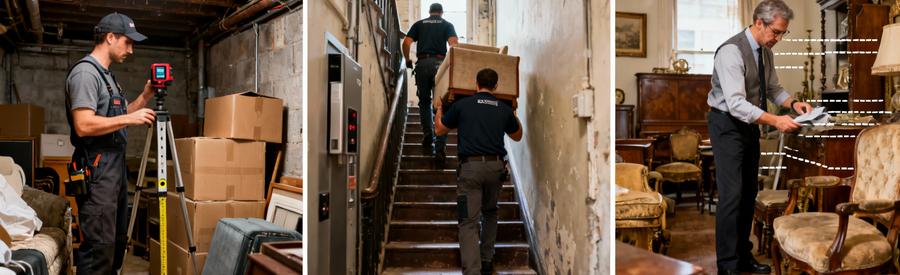 Triptyque facteurs coût débarras : mesure volume, accès difficile escaliers, valorisation objets récupérables