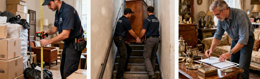 Triptyque facteurs coût débarras : mesure volume, transport escaliers, évaluation objets valeur