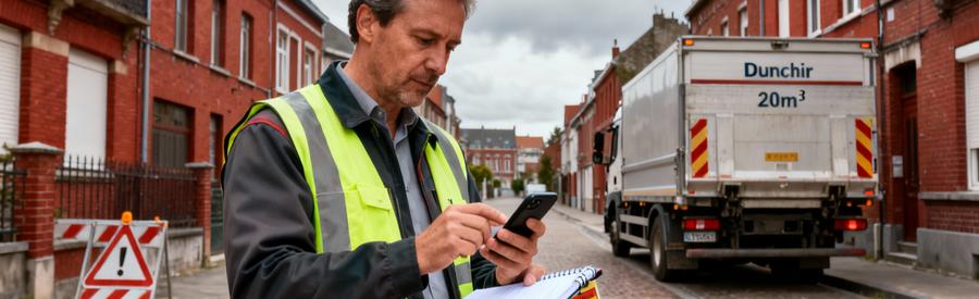 Logistique Debarras Dunkerque Stationnement Urbain Débarrasseur organisant stationnement camion rue étroite Dunkerque, autorisation voirie
