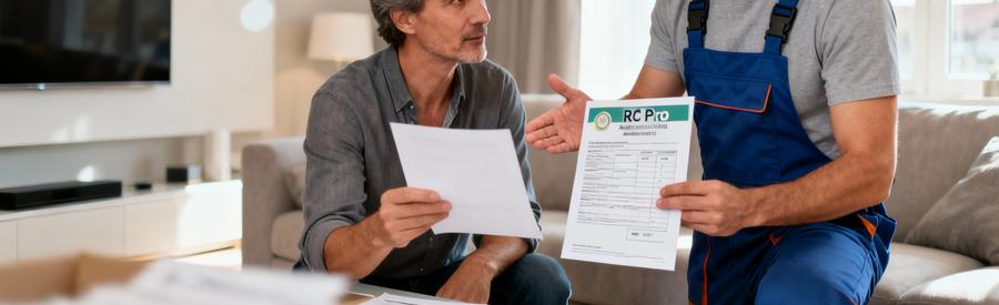 Débarrasseur présentant attestation assurance et devis détaillé à client, transparence professionnelle