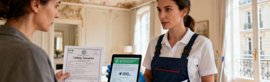 Client vérifiant devis et assurances avec professionnel débarras, consultation documents Paris