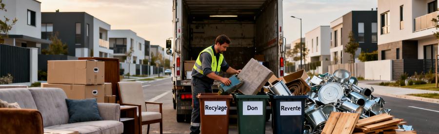 Tri Responsable Debarras Valorisation Recyclage Professionnel triant encombrants débarras, séparation recyclage don revente, gestion responsable