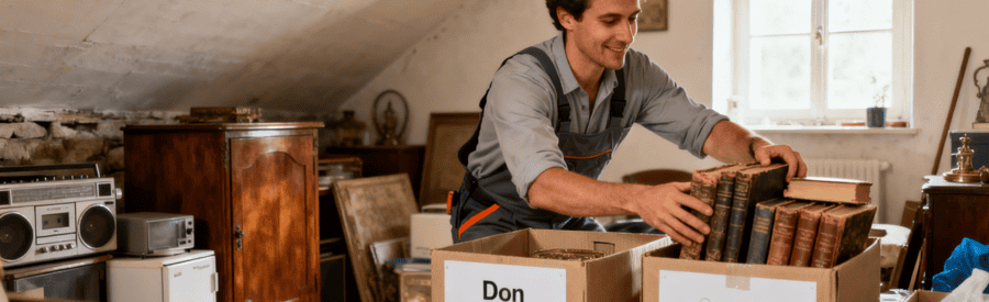 Tri Valorisation Debarras Eco Responsable Drome Professionnel triant objets valorisables débarras, meubles et électroménager pour recyclage