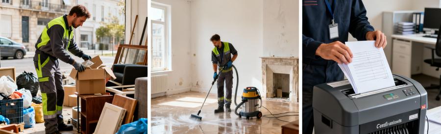 Tri Valorisation Nettoyage Debarras Douai Triptyque débarras : tri objets valorisables, nettoyage après évacuation, destruction documents confidentiels