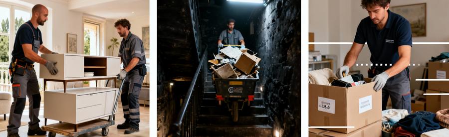 Triptyque débarras Mougins : villa standing, cave étroite, succession avec professionnels adaptés