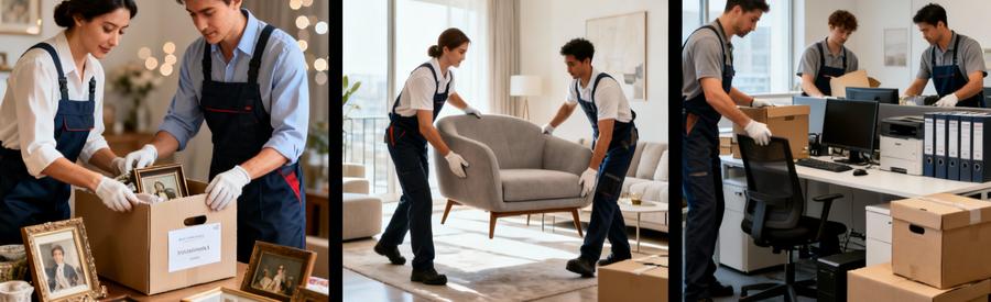 Triptyque types débarras Perpignan : succession empathique, vide-appartement, débarras commercial professionnel