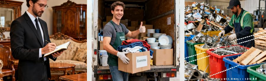 Triptyque valorisation débarras : estimation mobilier, don associations, recyclage matériaux
