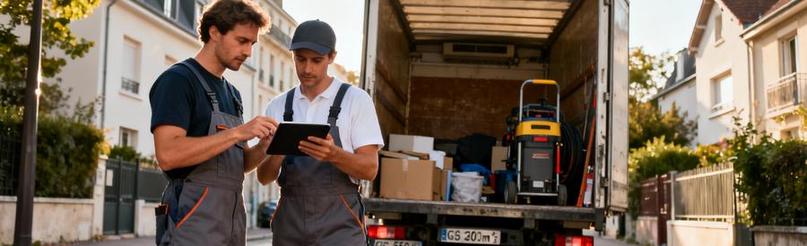 Débarrasseurs professionnels camion intervention rue résidentielle petite couronne parisienne