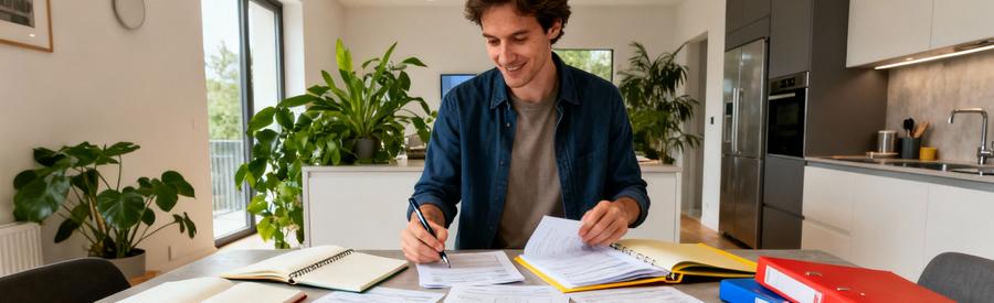 Personne comparant plusieurs offres vide-maison sur documents papier, organisation efficace gain temps Meaux