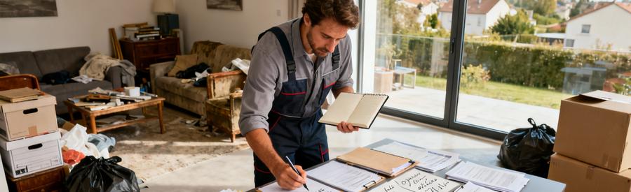 Professionnel comparant plusieurs offres papier pour débarras à Montigny-le-Bretonneux dans salon résidentiel