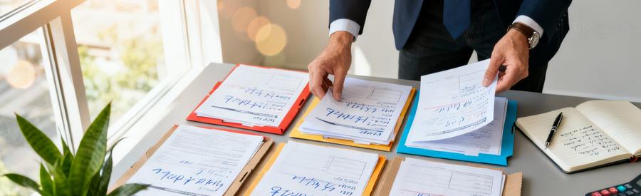 Comparaison organisée d'offres débarras Versailles avec documents papier et dossiers sur bureau professionnel