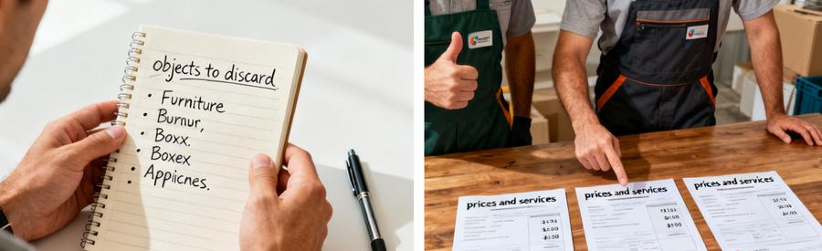 Comparaison Offres Professionnels Debarras Bondy Processus de comparaison d'offres : liste d'objets à évacuer puis sélection parmi plusieurs propositions de débarrasseurs