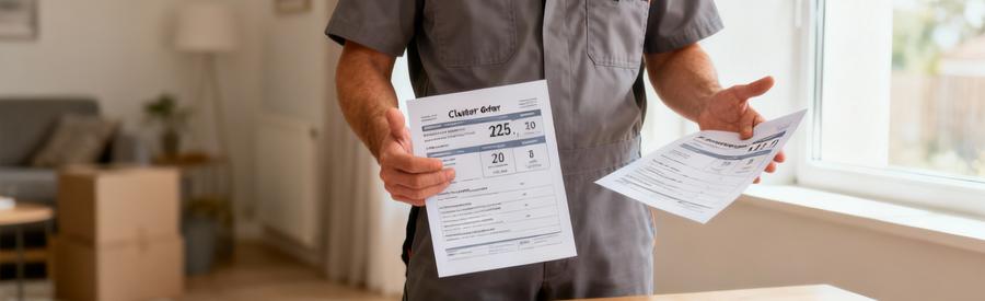 Professionnel débarras présentant documents offres détaillées pour comparaison prestations Lagny-sur-Marne