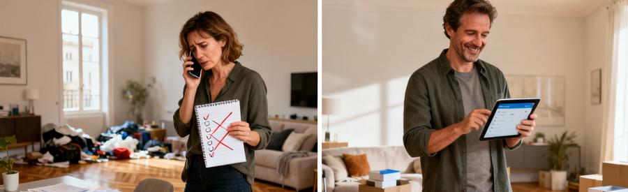 Comparaison recherche débarrasseur Lyon 1er : méthode traditionnelle stressante versus plateforme simplifiée