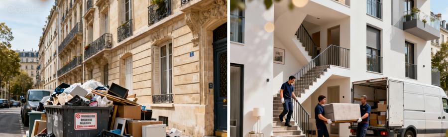Comparaison Service Municipal Debarrasseur Pro Paris12 Contraste entre collecte municipale encombrants trottoir et intervention professionnelle débarras appartement