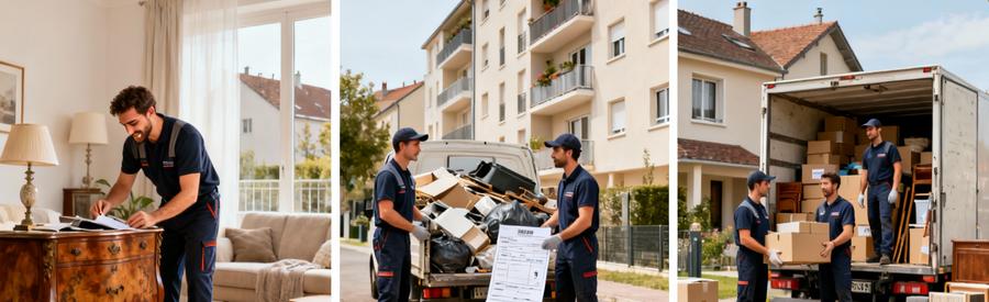 Comparaison visuelle des trois situations tarifaires de débarras à Aurillac selon volume et objets valorisables