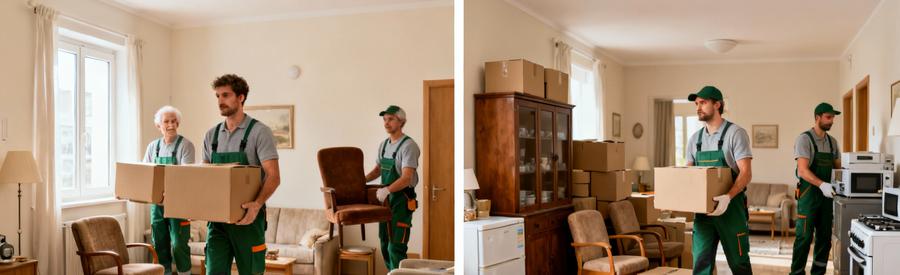 Comparaison volumes débarras studio et T2 en résidence seniors avec débarrasseurs professionnels