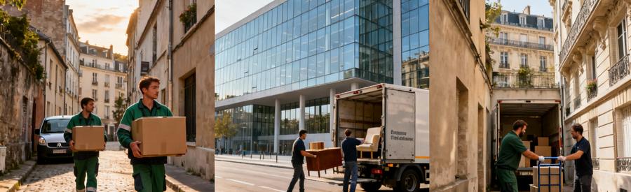 Trois configurations urbaines distinctes 13ème arrondissement montrant adaptation professionnels encombrants