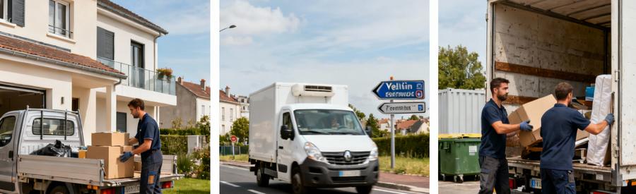 Professionnels débarras intervenant Les Mureaux et villes Yvelines, camionnette et chargement encombrants