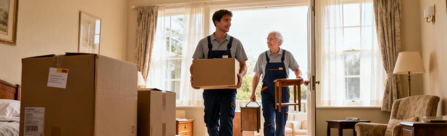 Débarrasseurs professionnels évacuant encombrants d'une chambre de maison de retraite avec service modulable