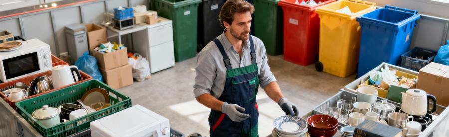 Débarrasseur professionnel triant des objets pour recyclage et valorisation écologique à Valence
