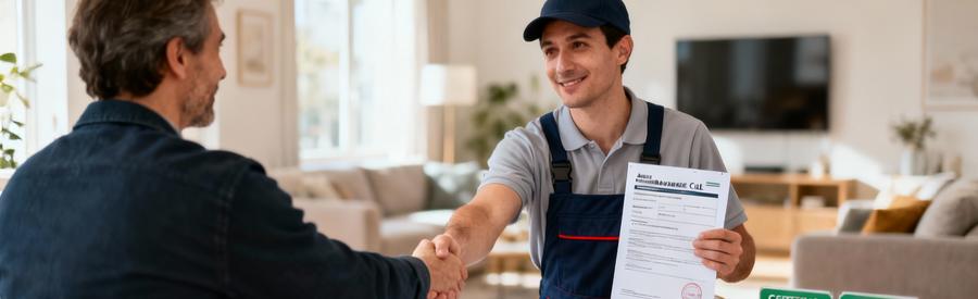 Demenageur Certifie Assurances Maisons Alfort Débarrasseur professionnel certifié présentant ses assurances et certifications à un client à Maisons-Alfort