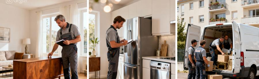 Professionnel évaluant meubles et électroménager valorisables lors intervention vide-maison Torcy