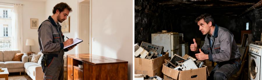 Evaluation Objets Valeur Debarras Maisons Alfort Professionnel évaluant meubles vintage et objets sans valeur pour déterminer gratuité du débarras à Maisons-Alfort