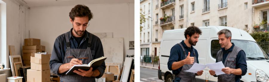 Evaluation Tarifs Surfaces Studio F2 Ivry Professionnels évaluant différentes surfaces à Ivry-sur-Seine pour établir tarifs selon encombrement et volume