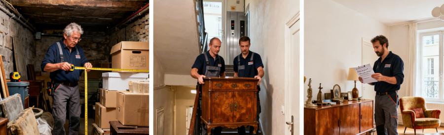 Trois facteurs influençant tarifs vide-maison : mesure volume encombrants, transport escalier, évaluation objets valorisables