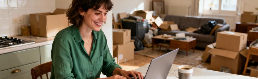 Femme remplissant formulaire en ligne pour demande de débarras à Épinay-sur-Seine sur son ordinateur portable