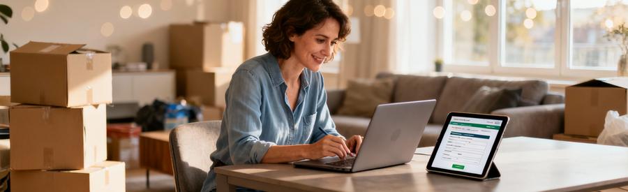 Femme utilisant un ordinateur pour remplir un formulaire de demande de débarras en ligne à Échirolles