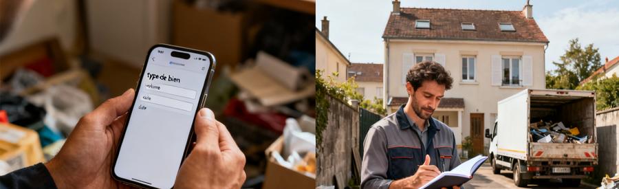 Formulaire Demande Debarrasseur Professionnel Antony Processus de demande en ligne puis intervention d'un débarrasseur professionnel devant une maison à Antony