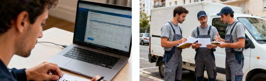 Remplissage formulaire débarras en ligne puis professionnels étudiant demande avec documents pour établir offres Cergy