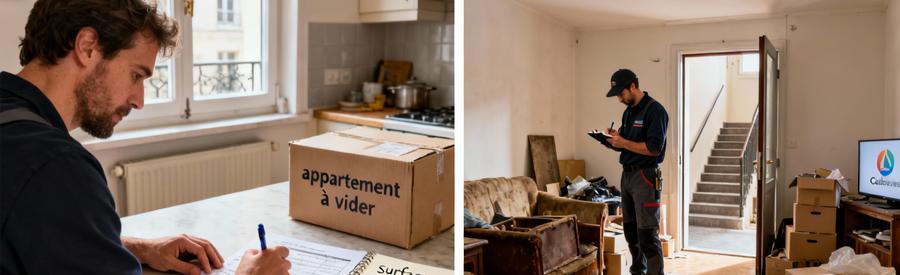 Remplissage formulaire estimation débarras et évaluation professionnelle salon encombré à Courbevoie