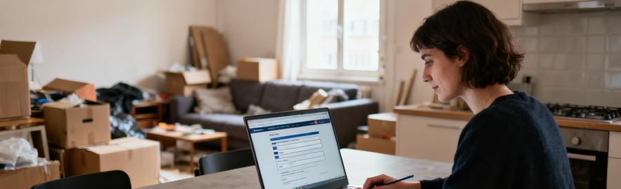 Formulaire Ligne Demande Professionnels Clamart Personne remplissant formulaire en ligne pour demande débarras professionnels à Clamart depuis ordinateur portable